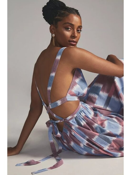 Anthropologie Dresses & Skirts - Anthropologie Deep V Strappy Back Tie Midi Dress